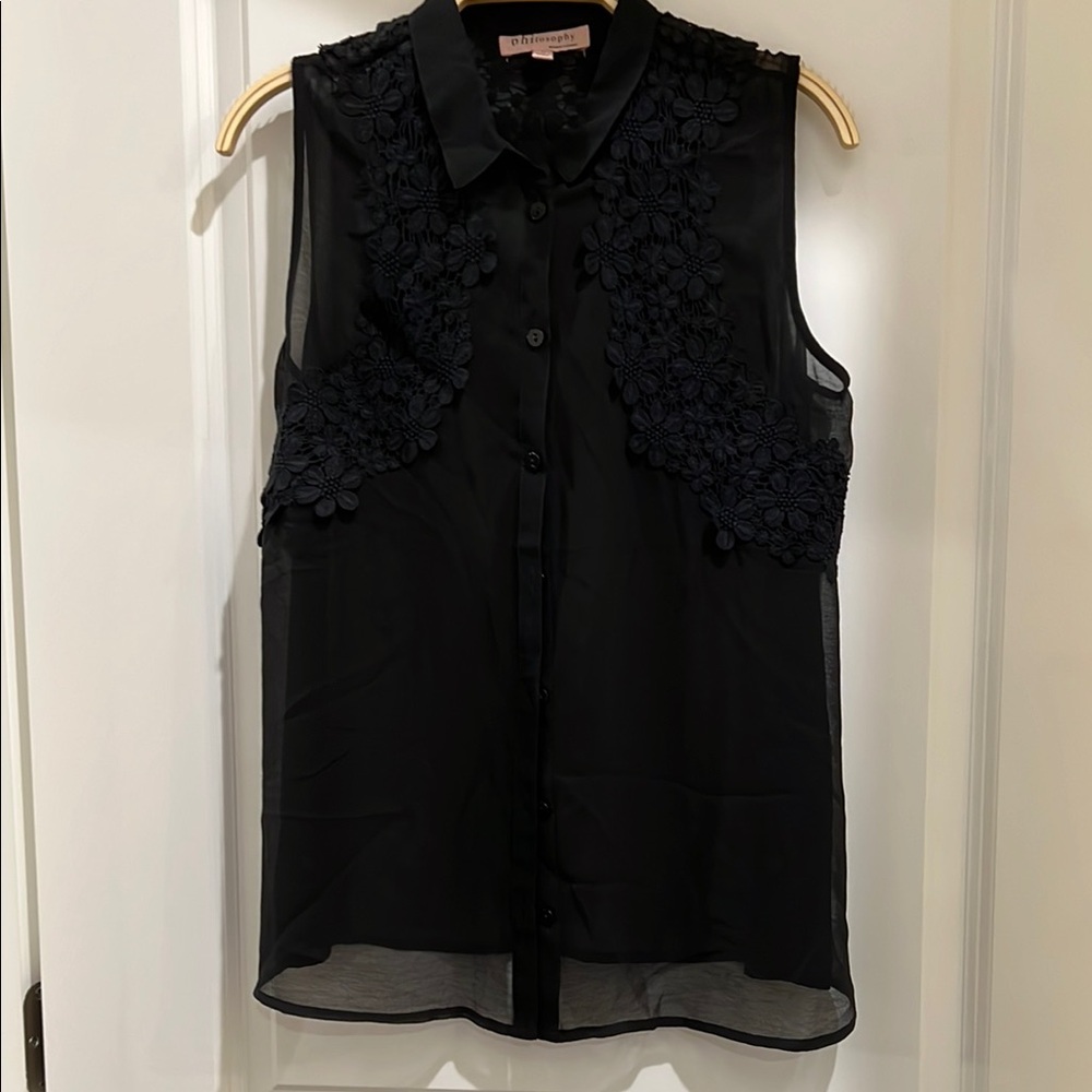 Philosophy Black Sleeveless Button Down Blouse